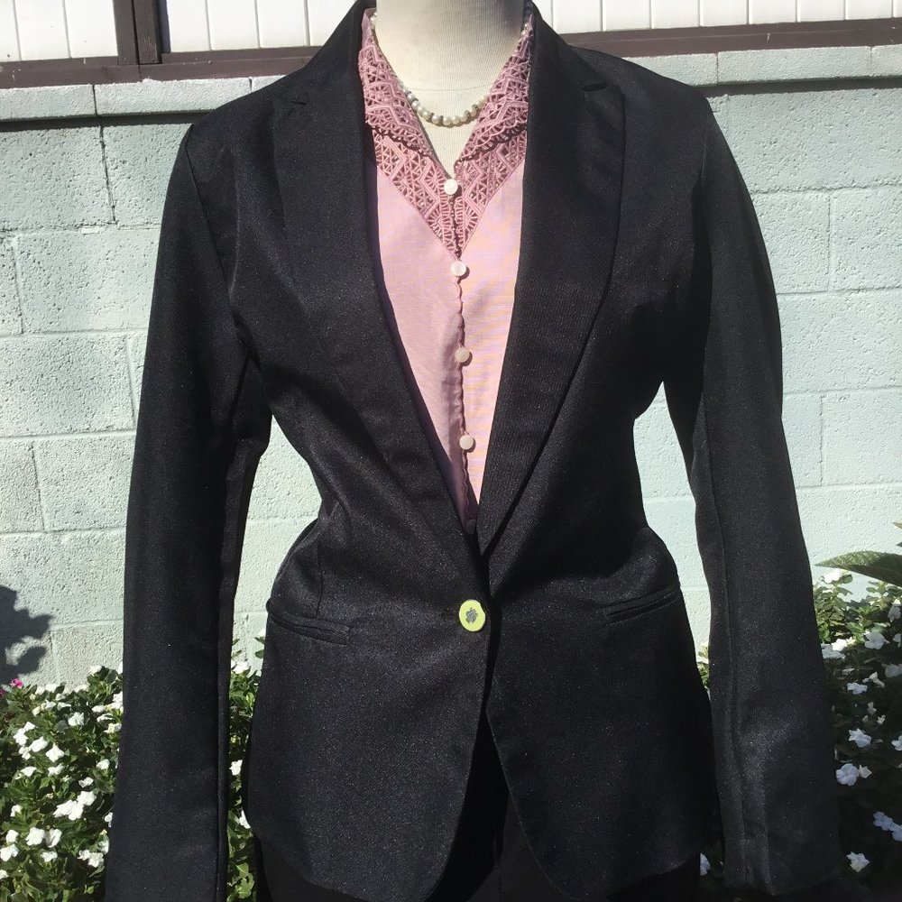 YIXUAN Women's Blazer Jacket One Button Roll Up Sleeve Workout Lined Blk L Jr